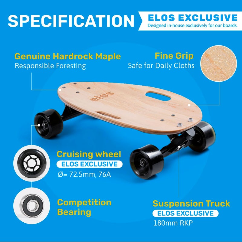 ELOS Mini Longboard Cruiser Skateboard for Adults & Kids, Lightweight Portable Wooden Board with Handle, Big Soft Wheels for Smooth Rides, Durable & Easy to Carry. Ideal for Beginners - Image 2